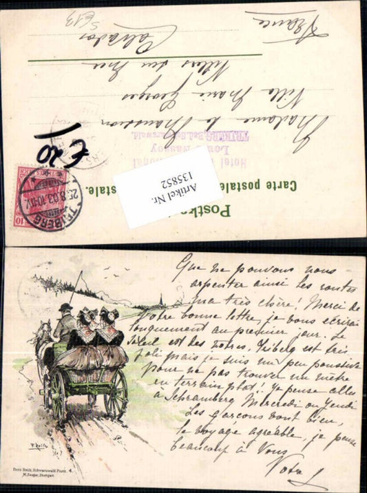 135852,Fritz Reiss Schwarzwald Postkarte Nr. 4 M. Seeger Stuttgart Kutsche Triberg