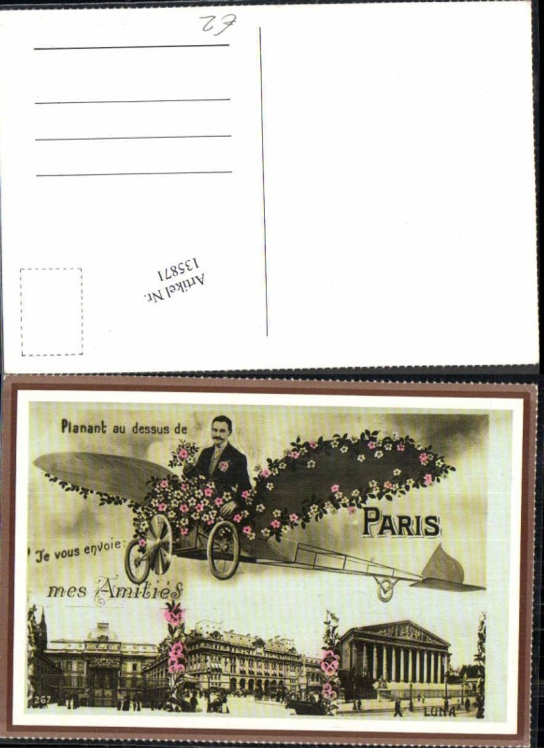 135871,Fotomontage Mann Paris Neujahr im Aeroplan Flugzeug