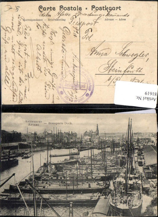 81619,Antwerpen Anvers Bonaparte Dock Hafen Botte Schiffe Segelboote Feldpost