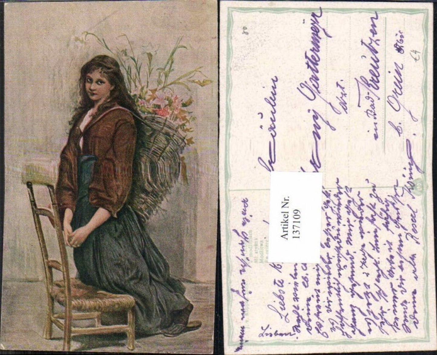 137109,Koppay sign Frau Korb Blumen Sessel