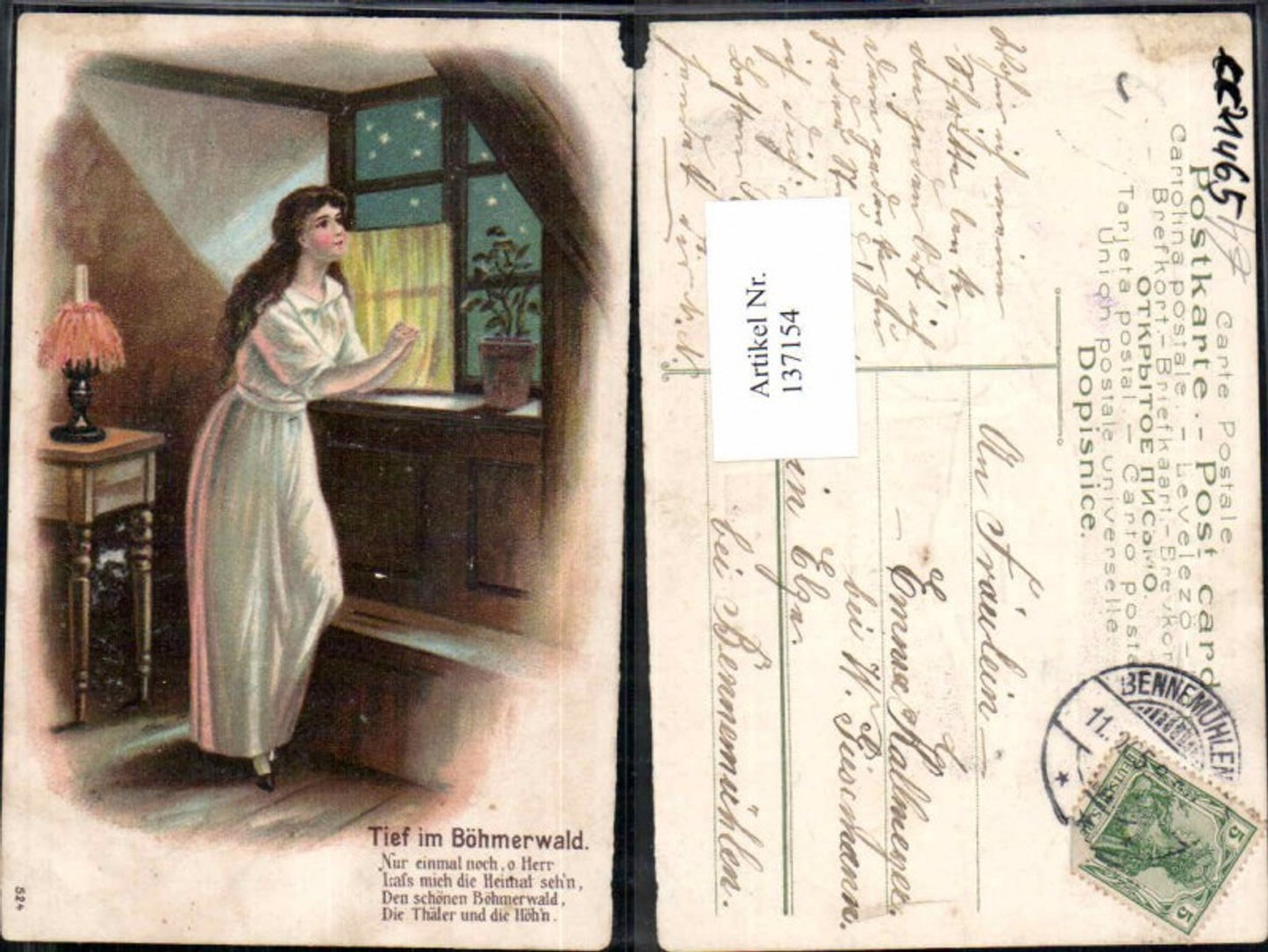 137154,Präge Litho Tief im Böhmerwald Frau Lampe Tischlampe