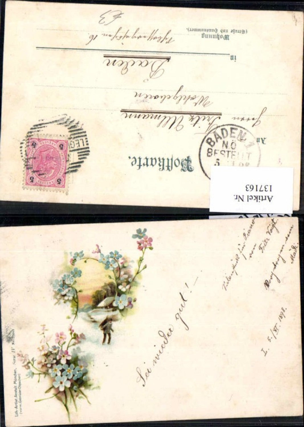 137163,Litho Blumen Landschaft pub Litho Anstalt München Serie IV-15949