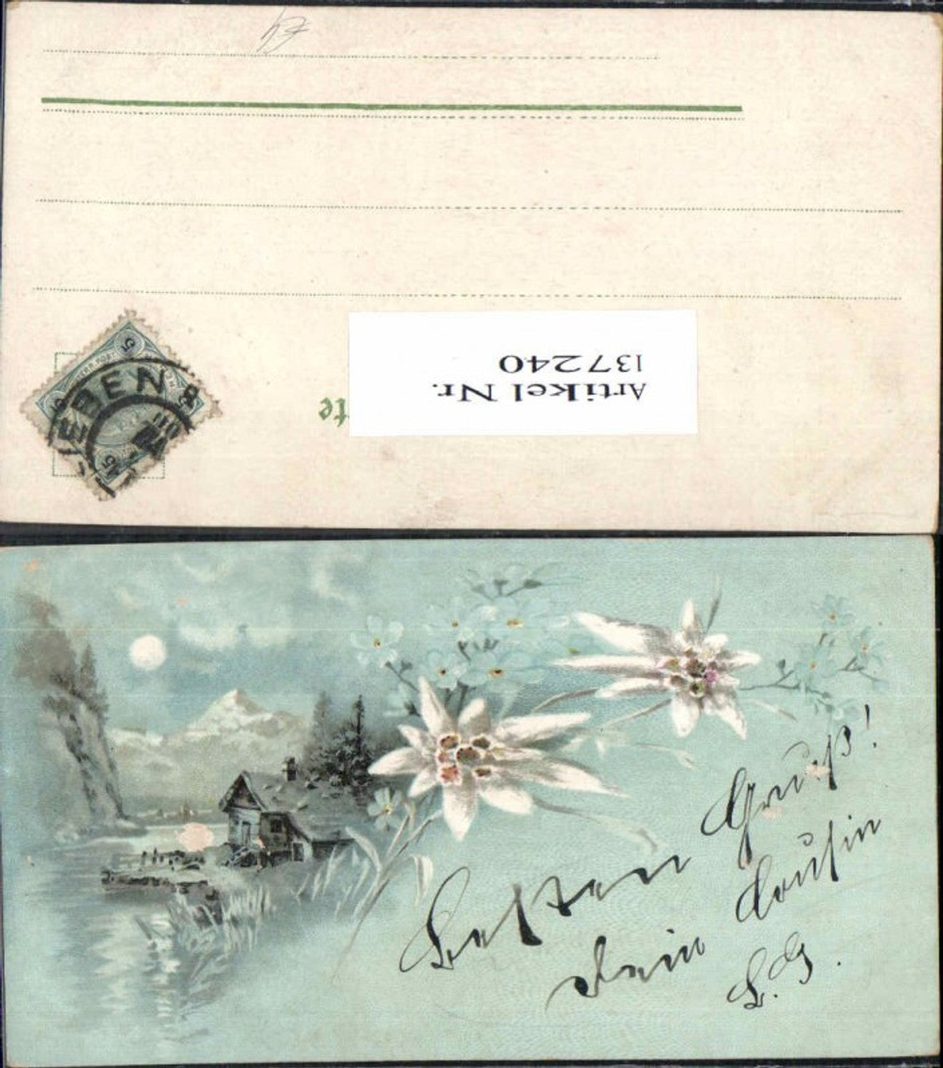 137240,Litho Edelweiss Blumen Mond 1899