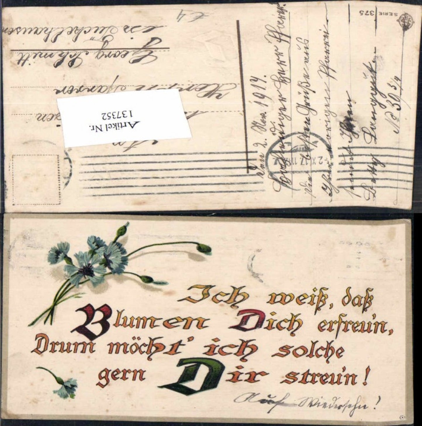 137352,Präge Litho Spruch Blumen