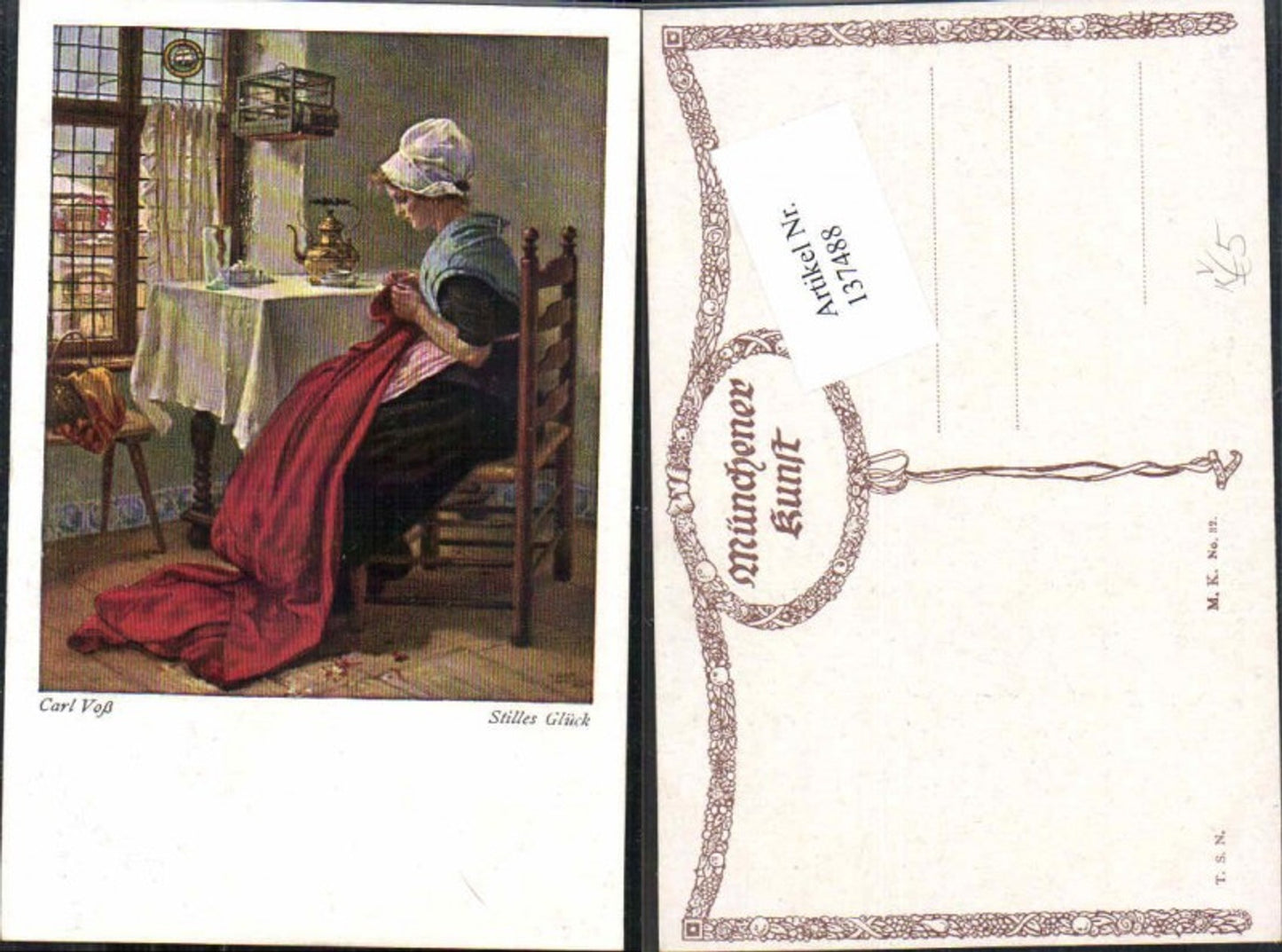 137488,Carl Voß Stilles Glück Nähen Stricken strickt näht Theo Stroefer Nr 32 Münchner Kunst 32