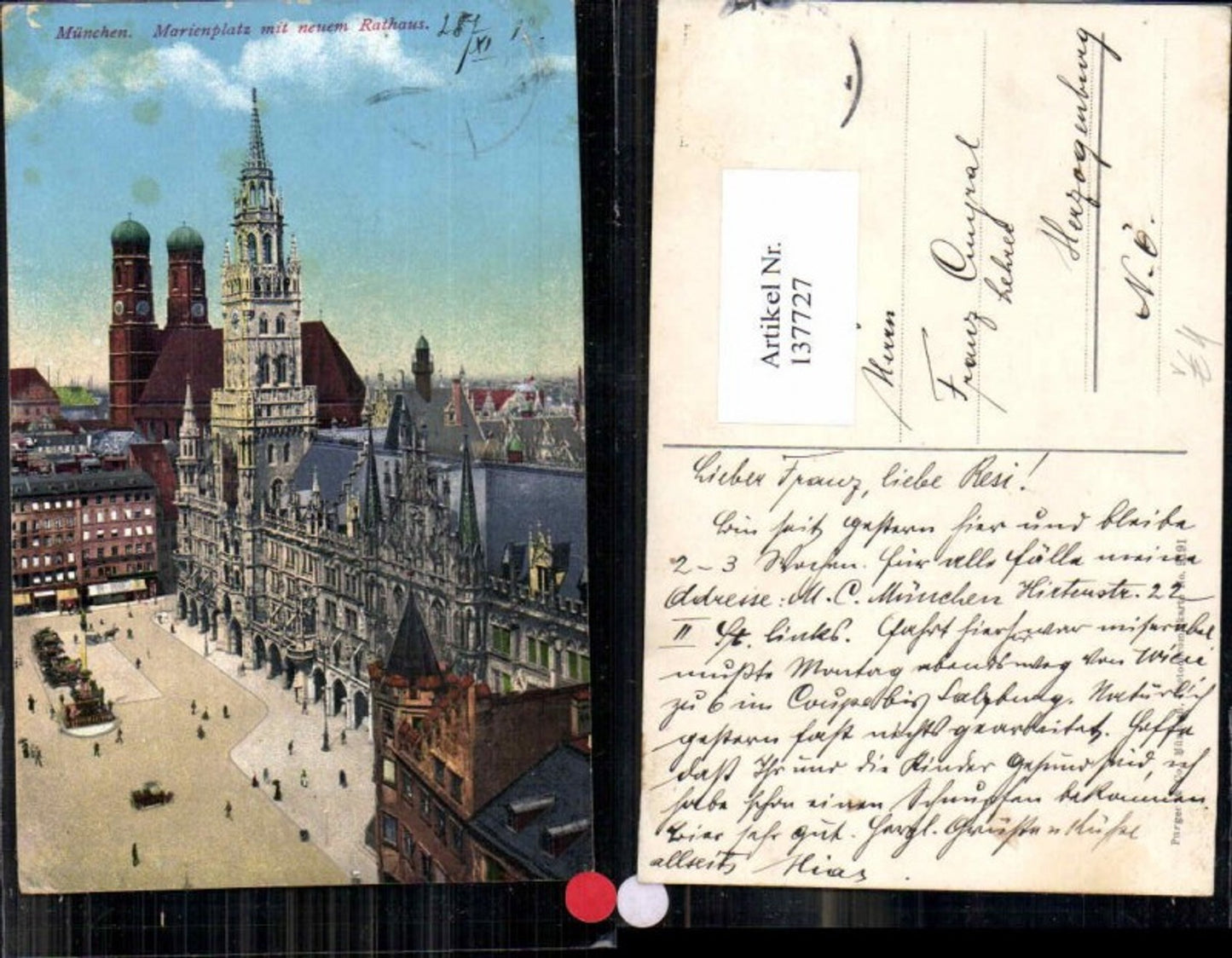 137727,München Marienplatz m. neuem Rathaus 1915 Purger Co 9191
