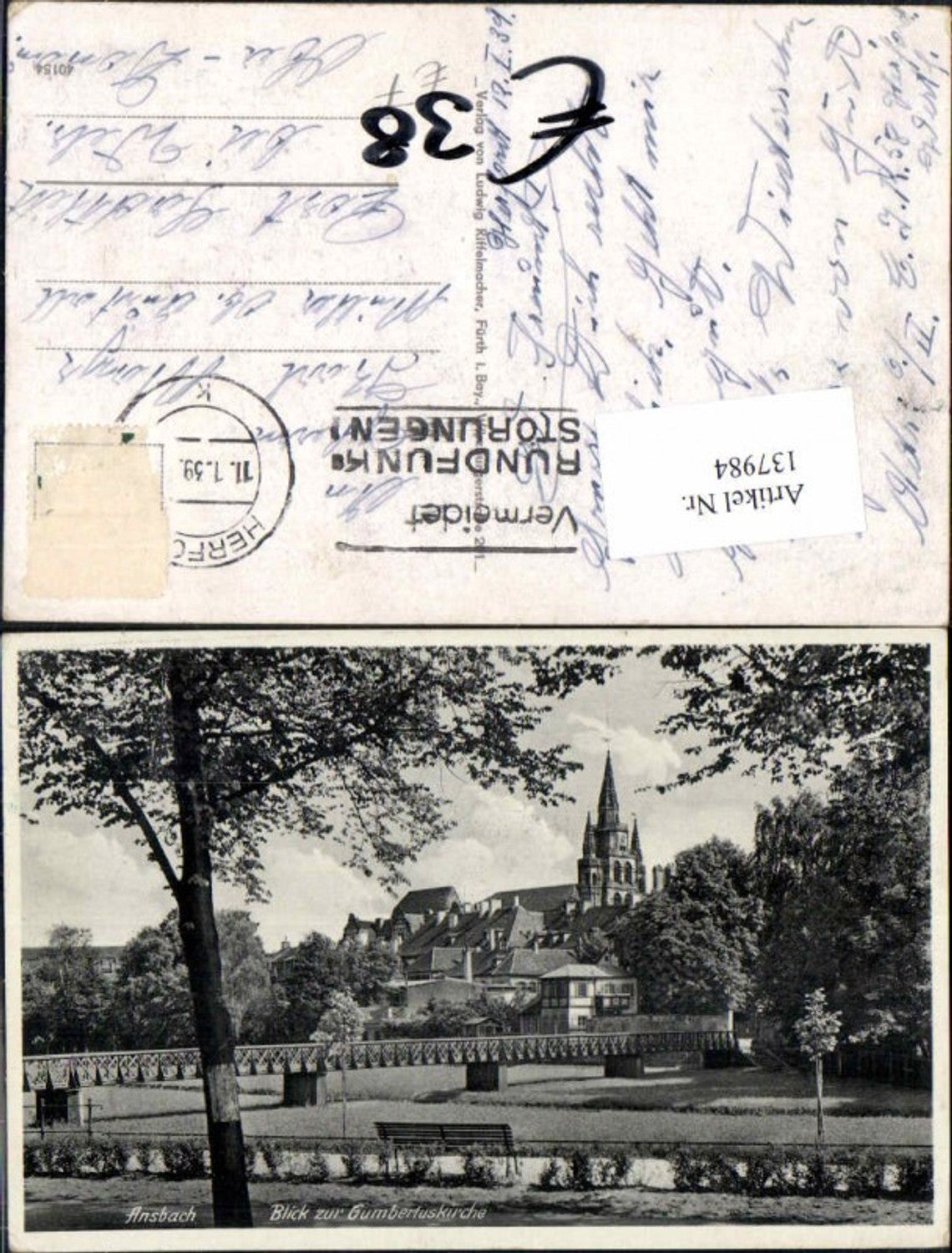 137984,Ansbach Gumbertuskirche Kirche 1939