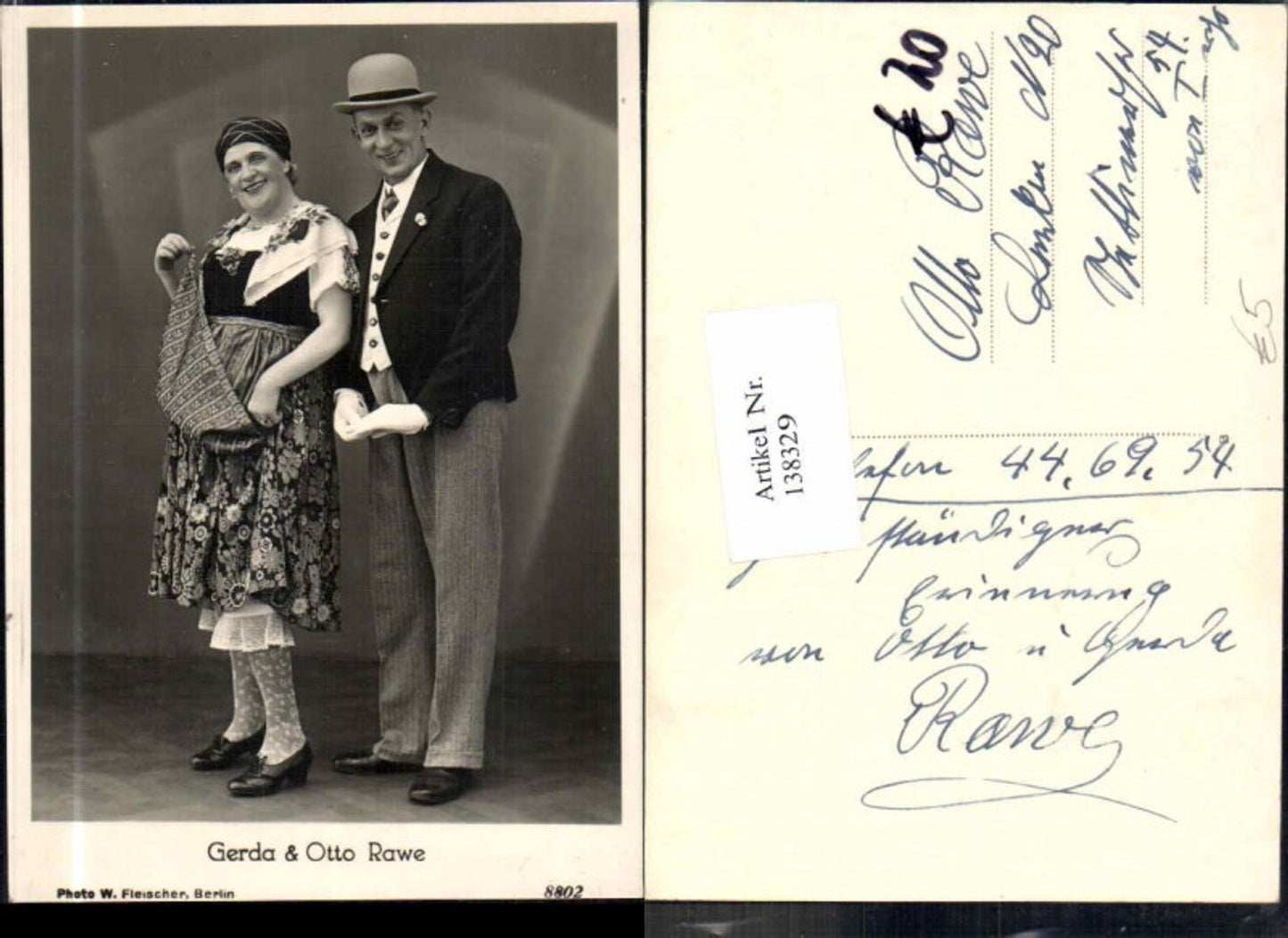 138329,Gerda & Otto Rawe Schauspieler pub Fleischer Berlin