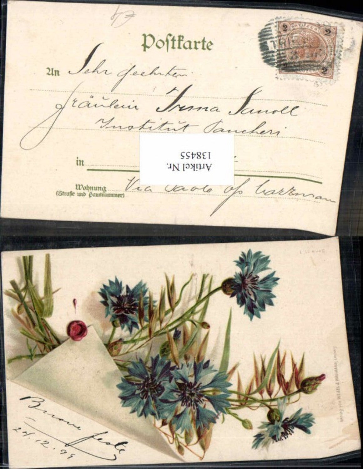 138455,Litho Blumen Tolle Karte m. Siegel pub Wezel & Naumann