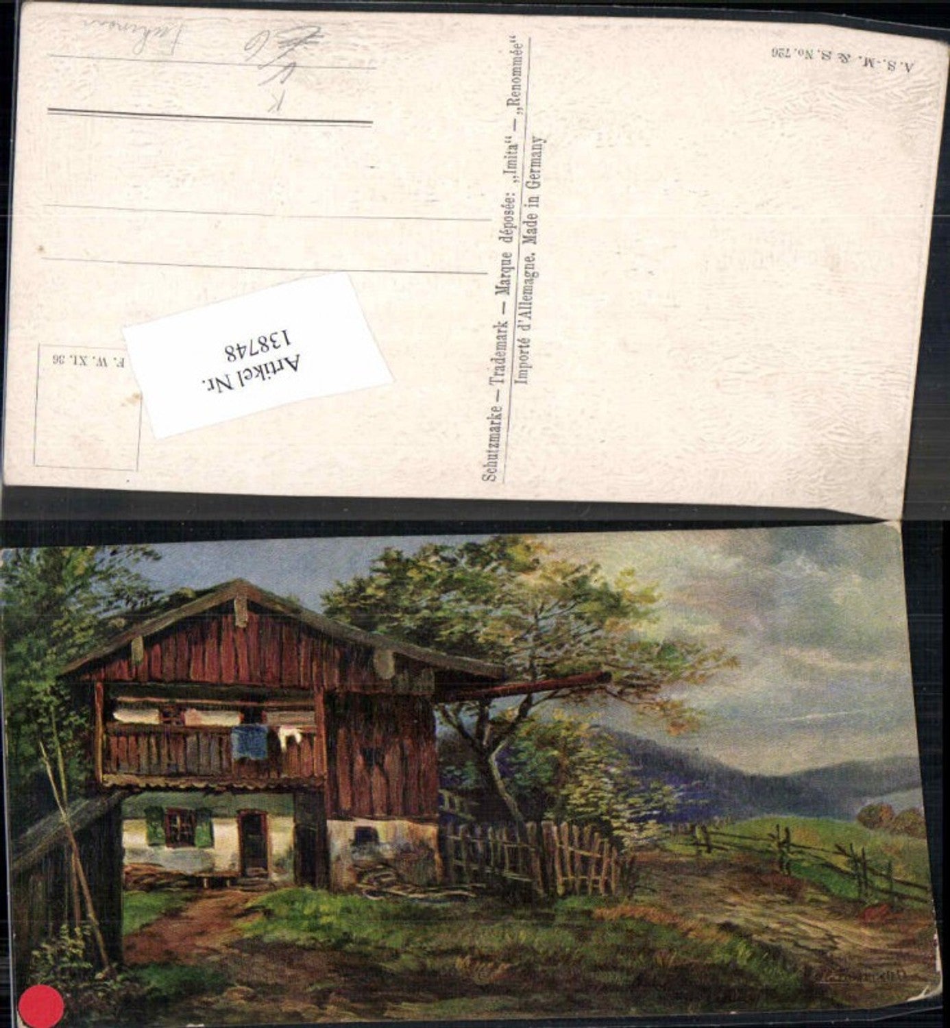 138748,A.S.M. Imita Ölgemälde AK 726 Fuhrmann signiert Bauernhof