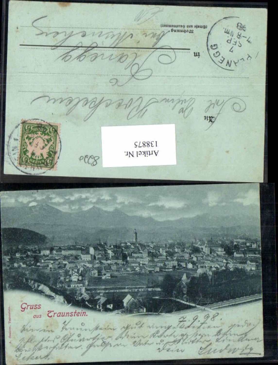 138875,Tolle Mond Litho Gruss aus Traunstein 1898