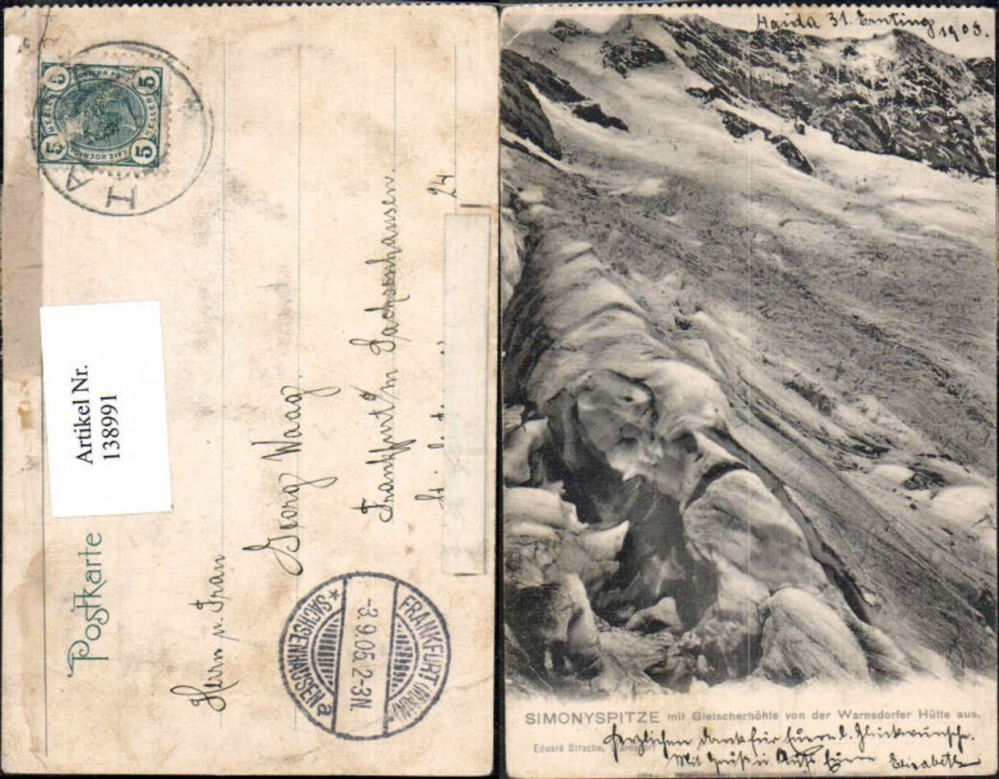 138991,Simonyspitze v. Warnsdorfer Hütte Hallstatt Gosau 1900