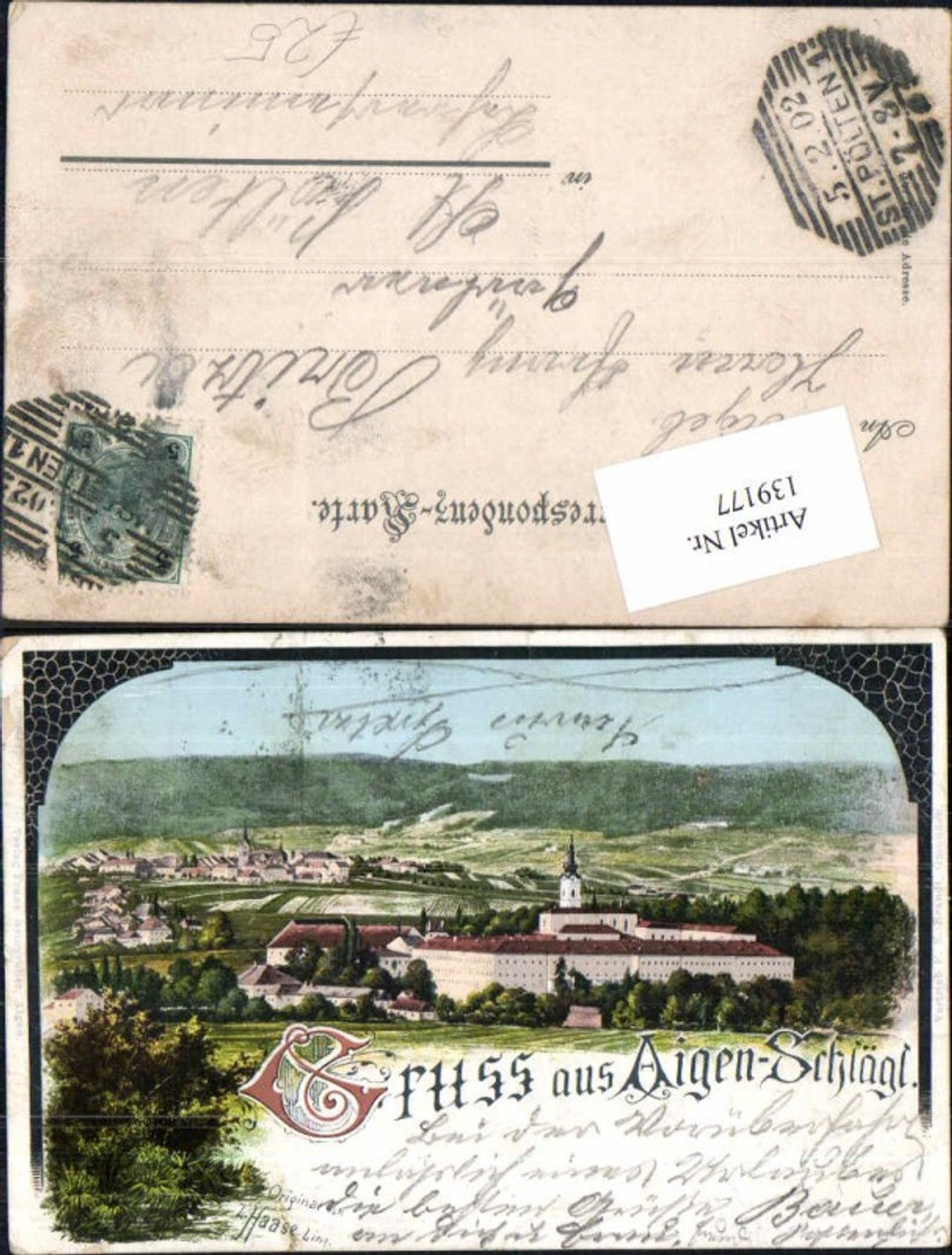 139177, Great lithograph, greetings from Aigen Schlägl, signed Z. Haase