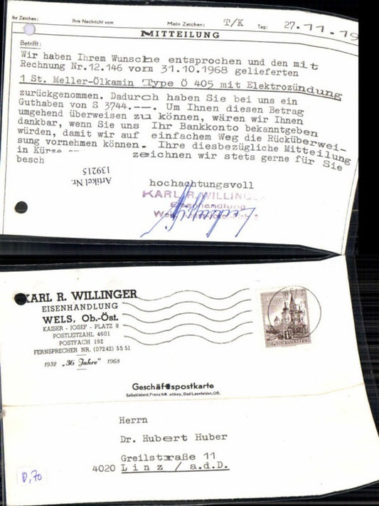 139215,Reklame Postkarte Wels Eisenhandlung Willinger Karl