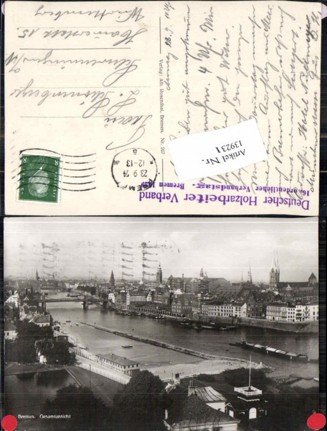 139231,Bremen Deutscher Holzarbeiter Verband Stempel 1929