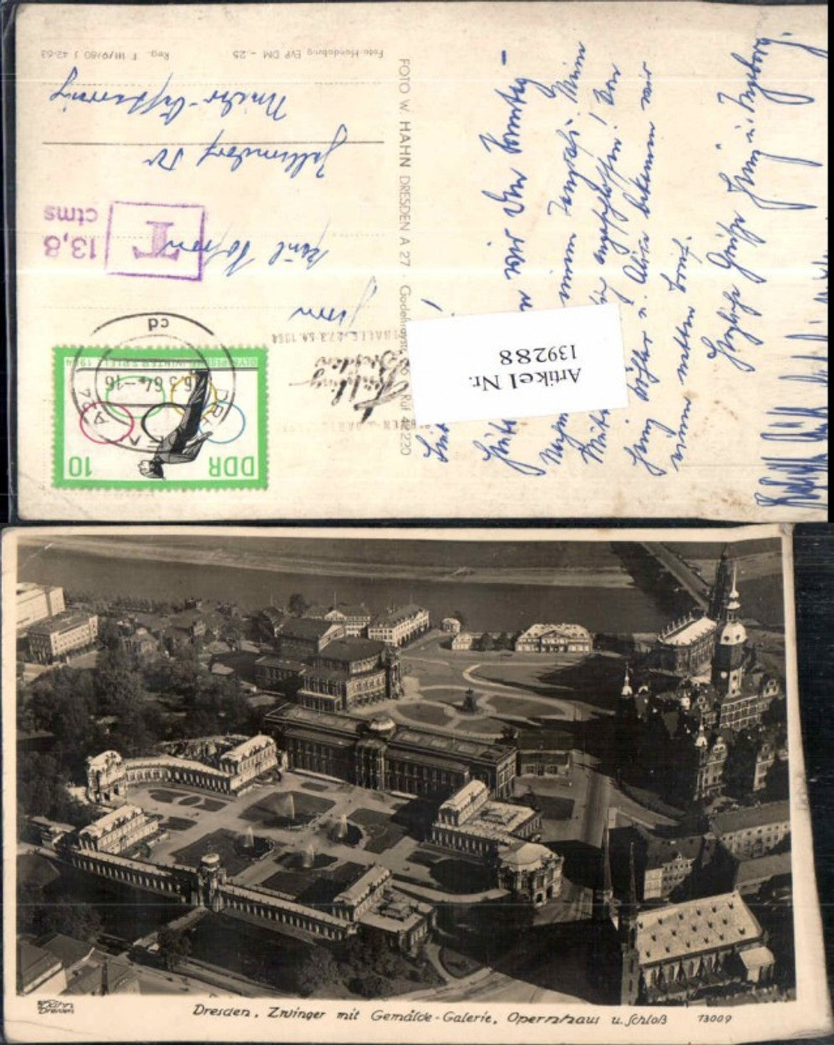 139288,Walter Hahn Dresden Nr 13009 Zwinger Fliegeraufnahme