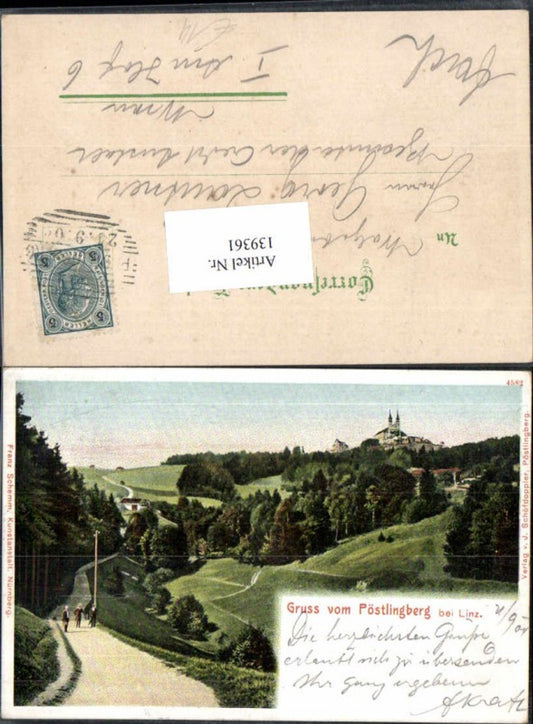 139361,Litho Gruss vom Pöstlingberg bei Linz a. d. Donau 1899 pub Schemm