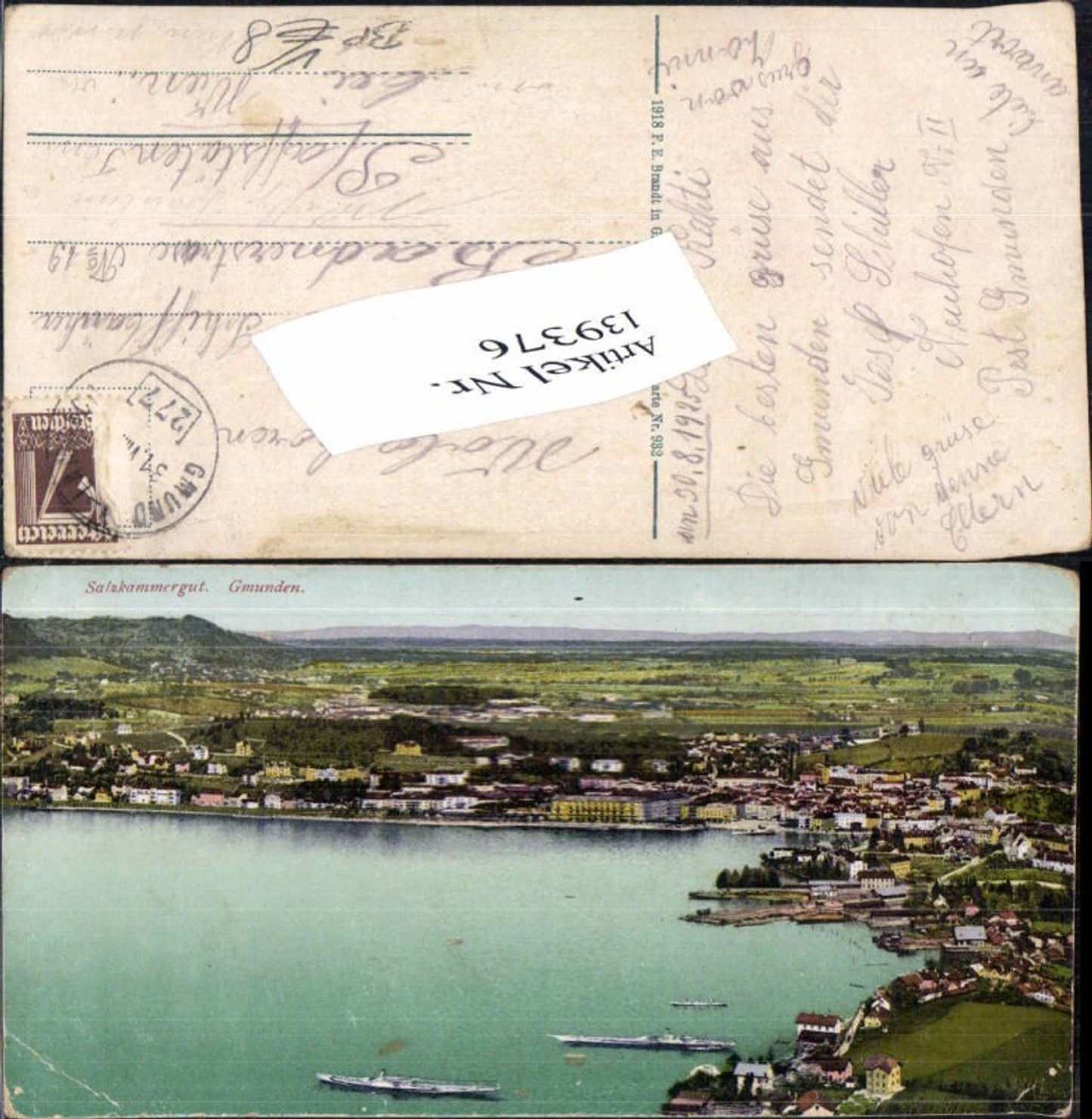 139376,Salzkammergut Gmunden am Traunsee Brandt 932 Bahnpost 277