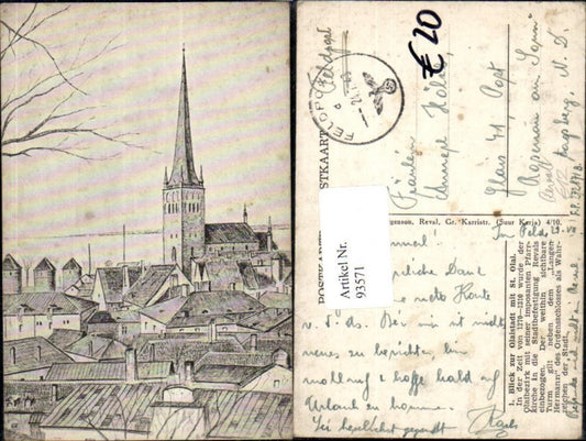 93571,Künstlerkarte Reval Blick zur Olaistadt mit St. Olai Estland