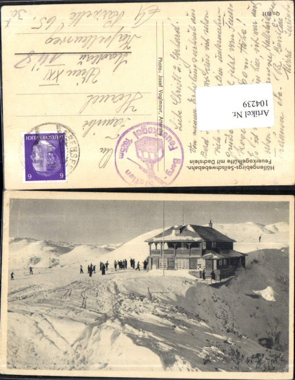 104239,Foto AK Höllengebirge Feuerkogelhütte mit Dachstein Gossau Russbach