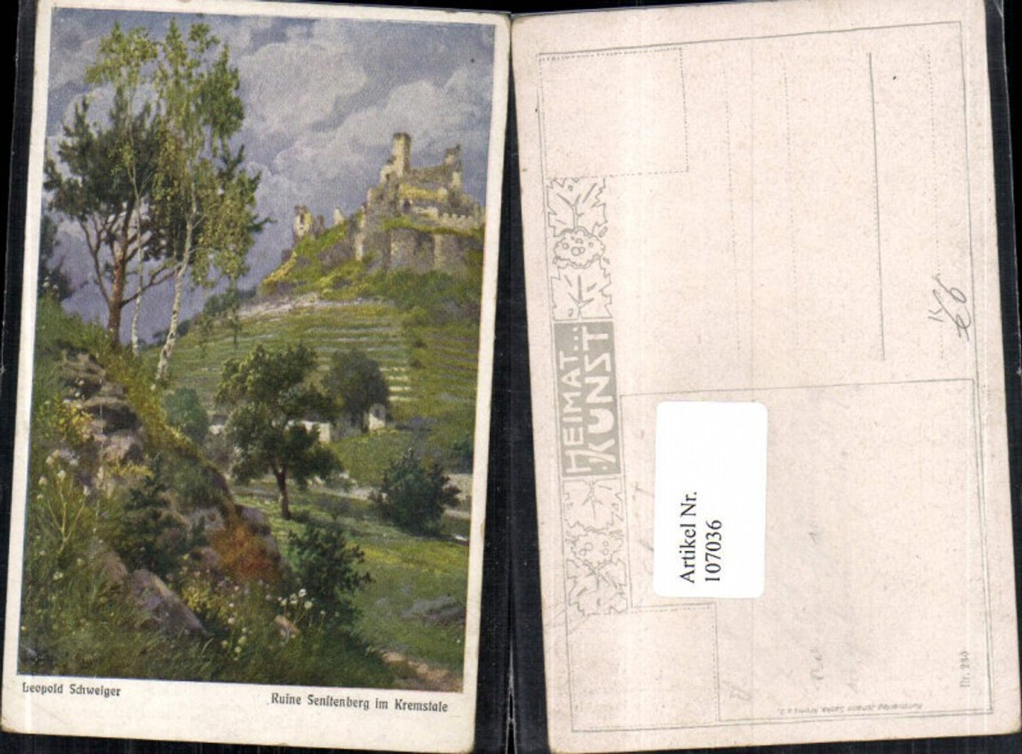 107036,Künstlerkarte Leopold Schweiger Ruine Senftenberg im Kremtal Krems a.d. Donau