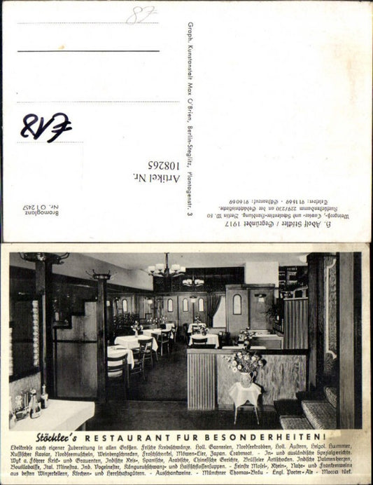 108265,Berlin Restaurant Gasthaus Stöckler gegründet 1917 Innenansicht