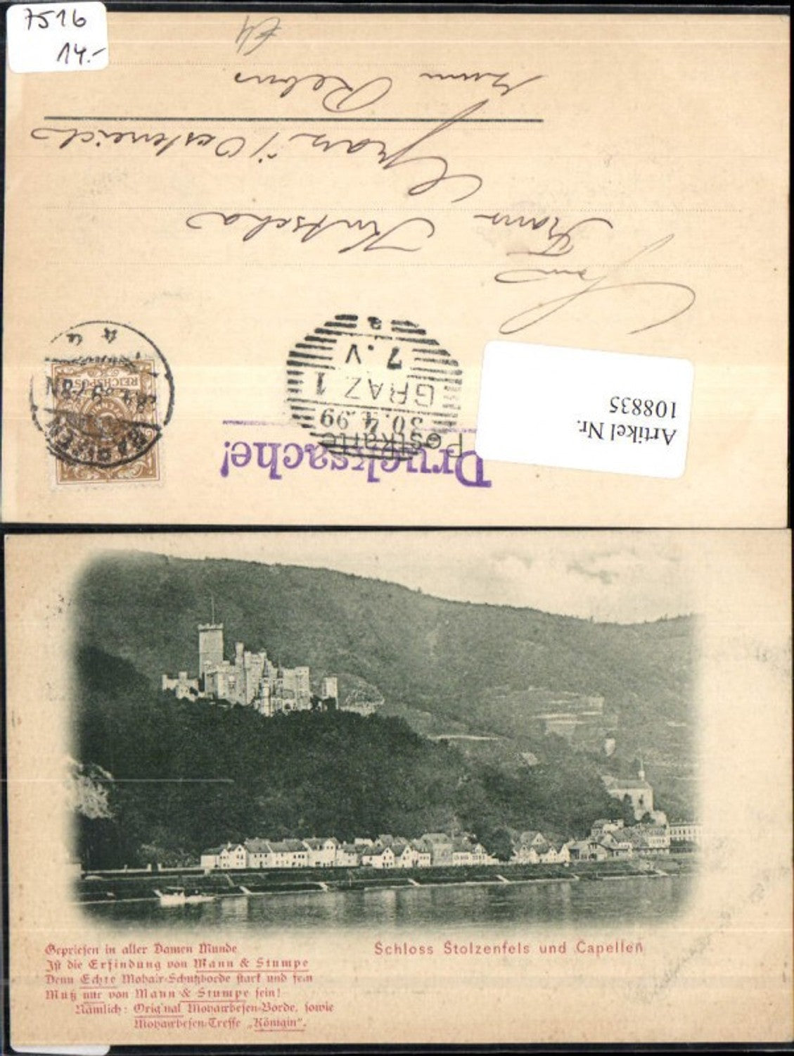 108835,Schloss Stolzenfels und Capellen bei Koblenz Gedicht