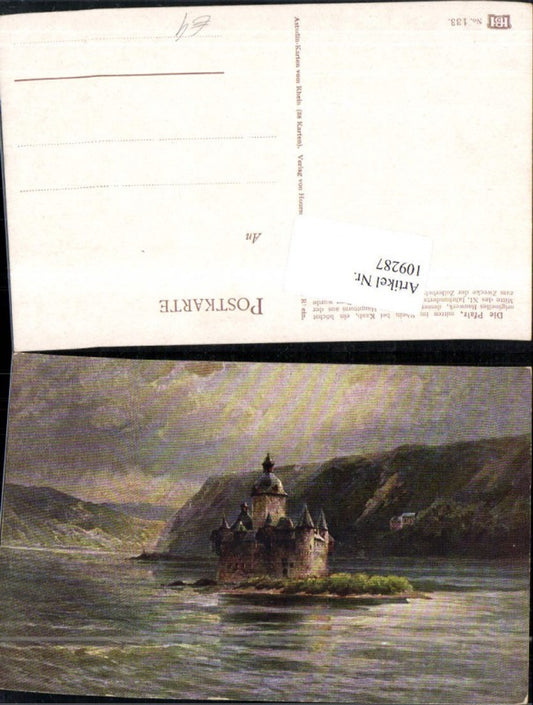 109287,Künstlerkarte die Pfalz mitten im Rhein bei Kaub