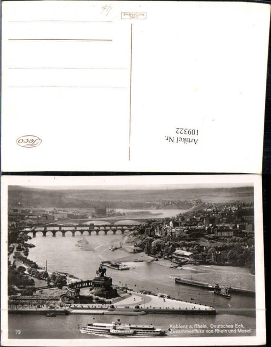 109322,Koblenz am Rhein Dt Eck Zusammenfluss v. Rhein u. Mosel Dampfer Brücke