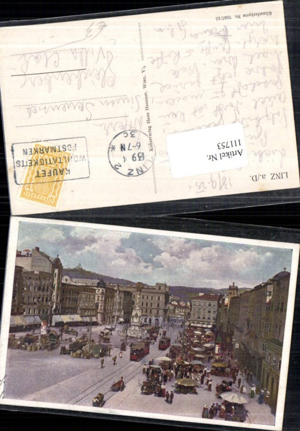 111753,Künstlerkarte Linz a.d. Donau Straßenbahn