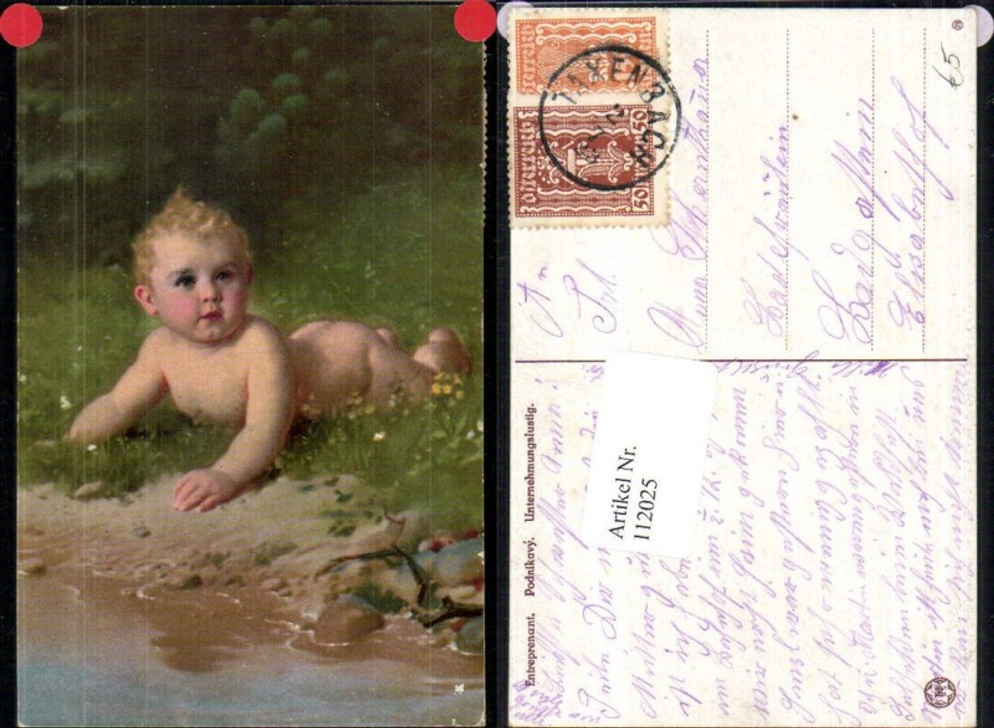 112025,Künstlerkarte Podnikavy Unternehmungslustig Baby Kind auf Wiese