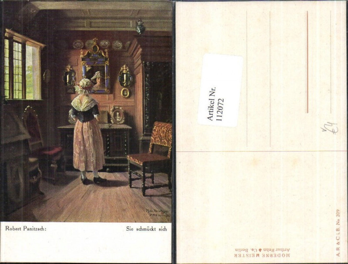 112072,Künstlerkarte Robert Panitzsch Frau vor Spiel Schmuck pub A R & C i B Nr 209