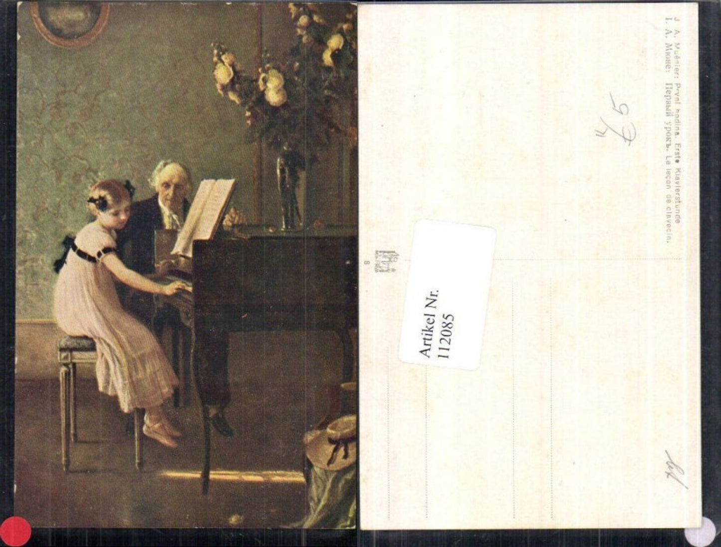 112085,Künstlerkarte Frau Mädchen Klavier spielen Noten Liederbuch Buch