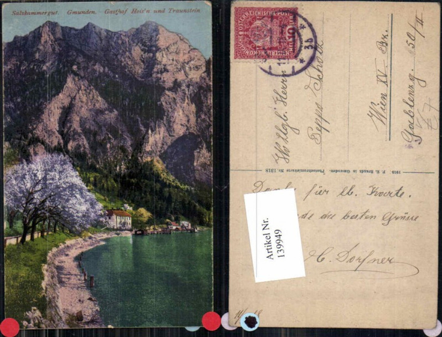 139949,Salzkammergut Gmunden Gasthaus Hoisn Traunstein Brandt 1318