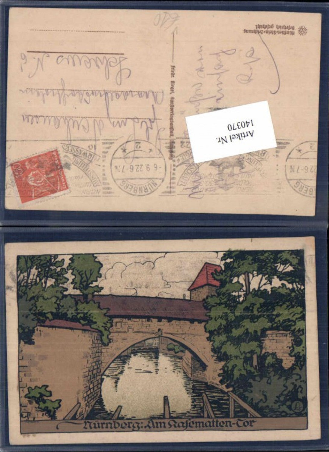 140370, lithograph AK Nuremberg Kasematten Gate