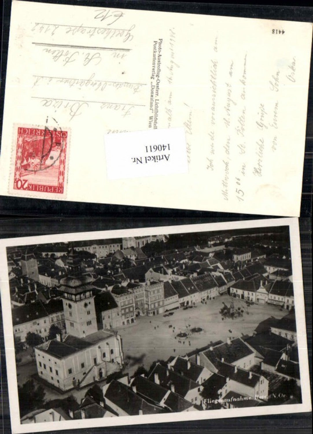 140611,seltene Fliegeraufnahme Retz 1935