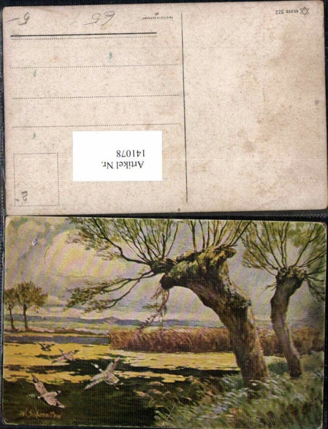 141078,W. Schmetten Künstlerkarte Vögel Gänse