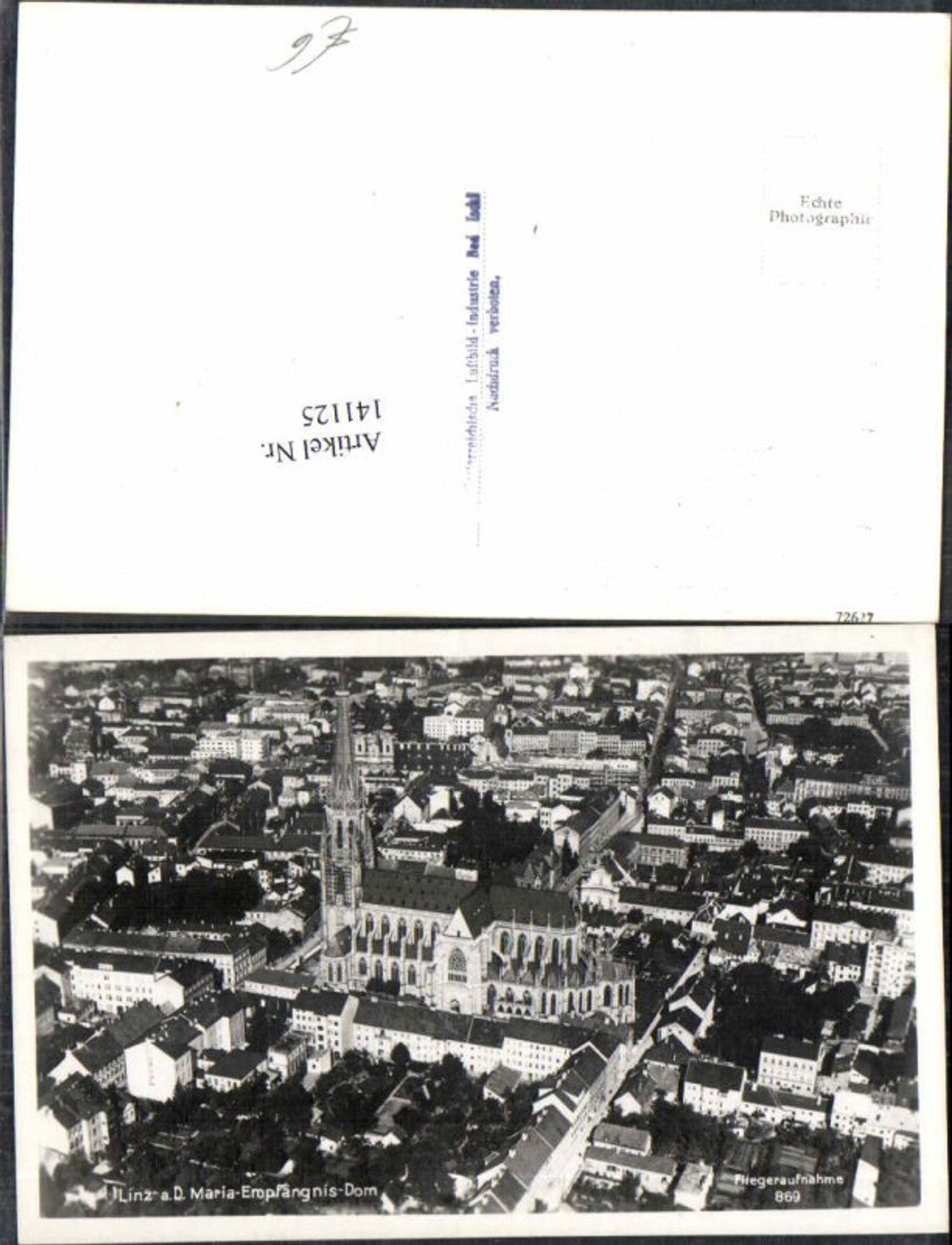 141125,Linz a.d. Donau Fliegeraufnahme Nr 869 Maria Empfängnis Dom
