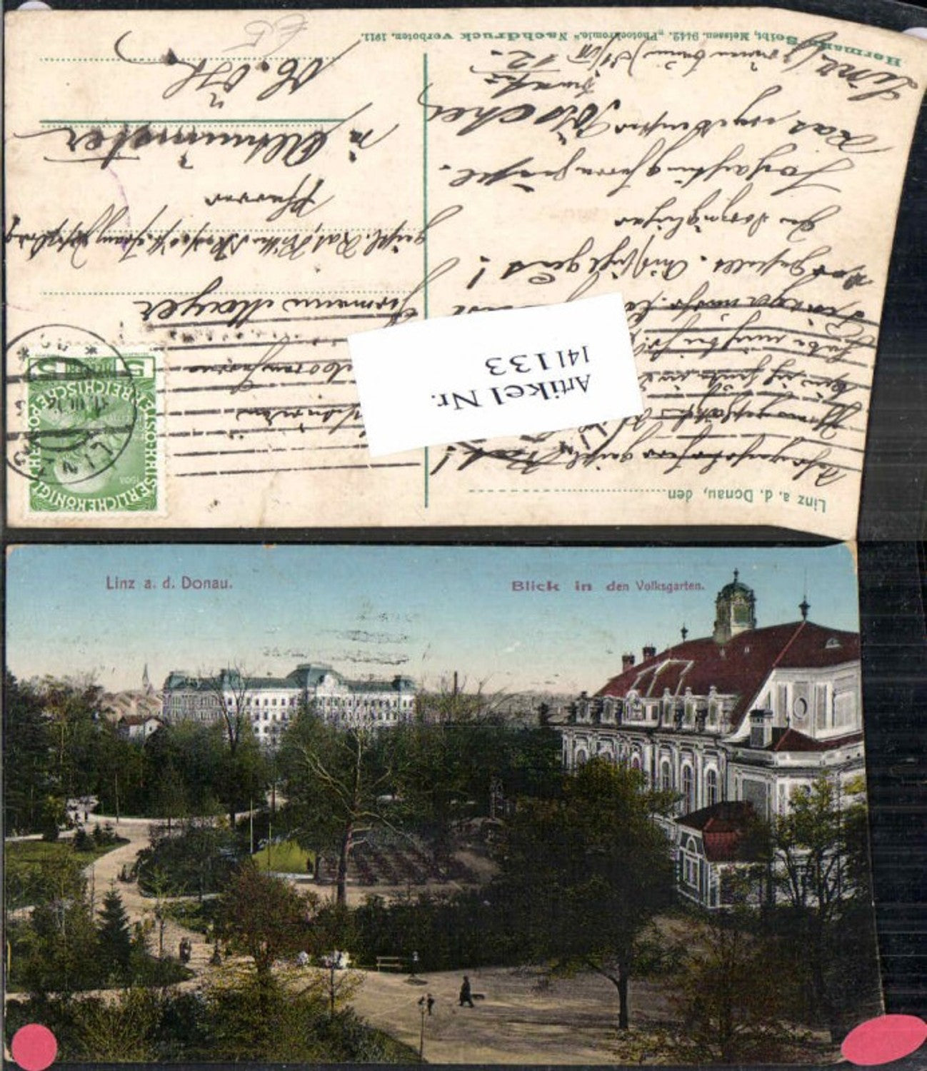 141133,Linz a.d. Donau Blick in den Volksgarten 1915