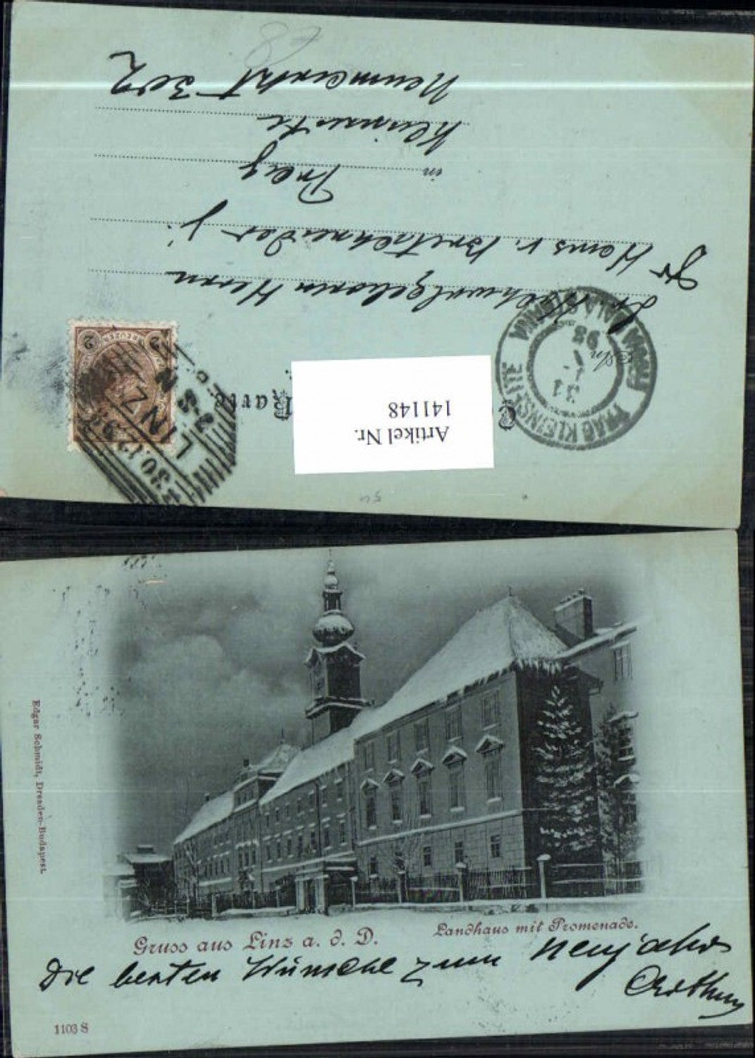 141148,Linz a.d. Donau Mond Litho Landhaus m. Promenade 1898