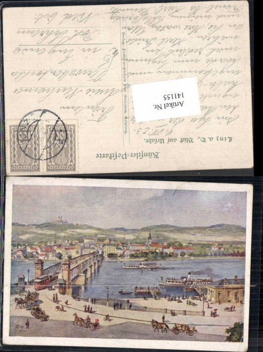 141155,Linz a.d. Donau Blick auf Urfahr Künstlerkarte