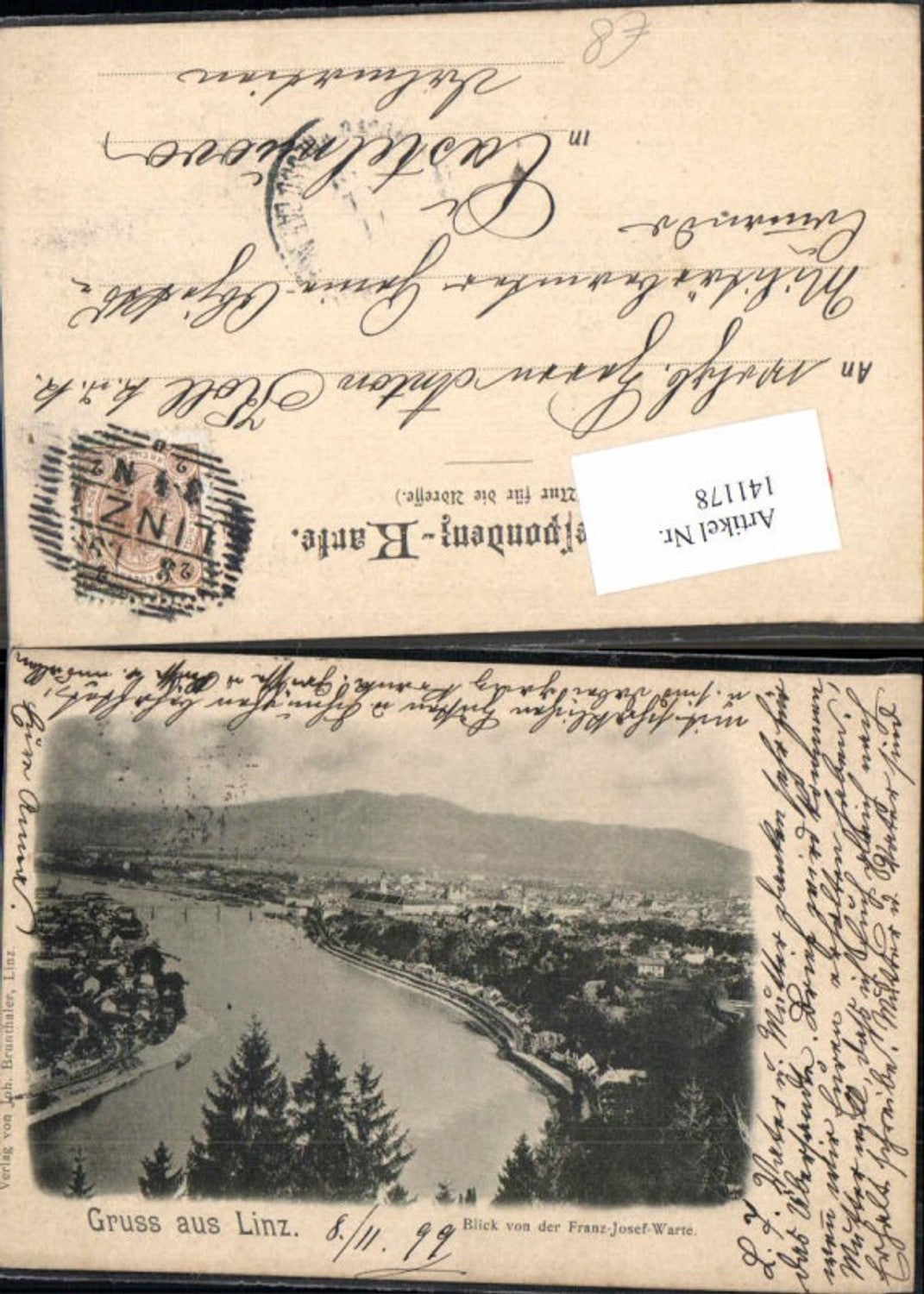 141178,Linz a.d. Donau Gruss aus 1898 Franz Josefwarte
