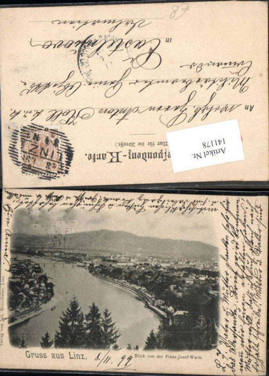 141178,Linz a.d. Donau Gruss aus 1898 Franz Josefwarte
