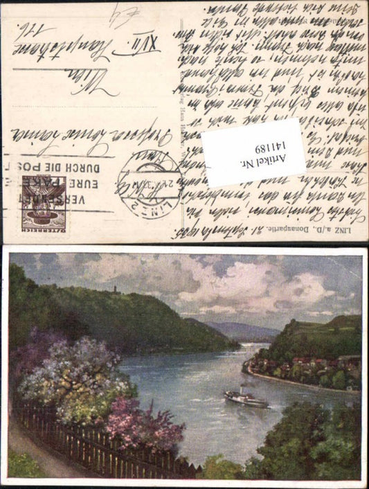 141189,Linz a.d. Donau Donaupartie Künstlerkarte