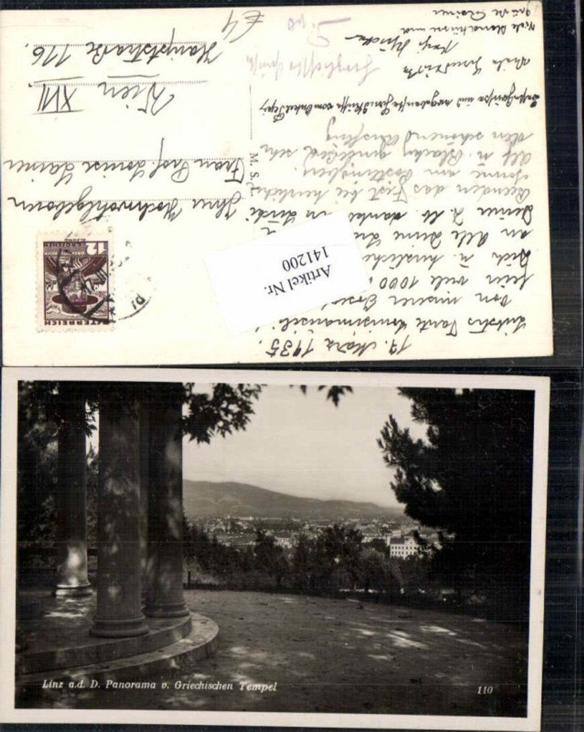 141200,Linz a.d. Donau Panorama Griechischen Tempel