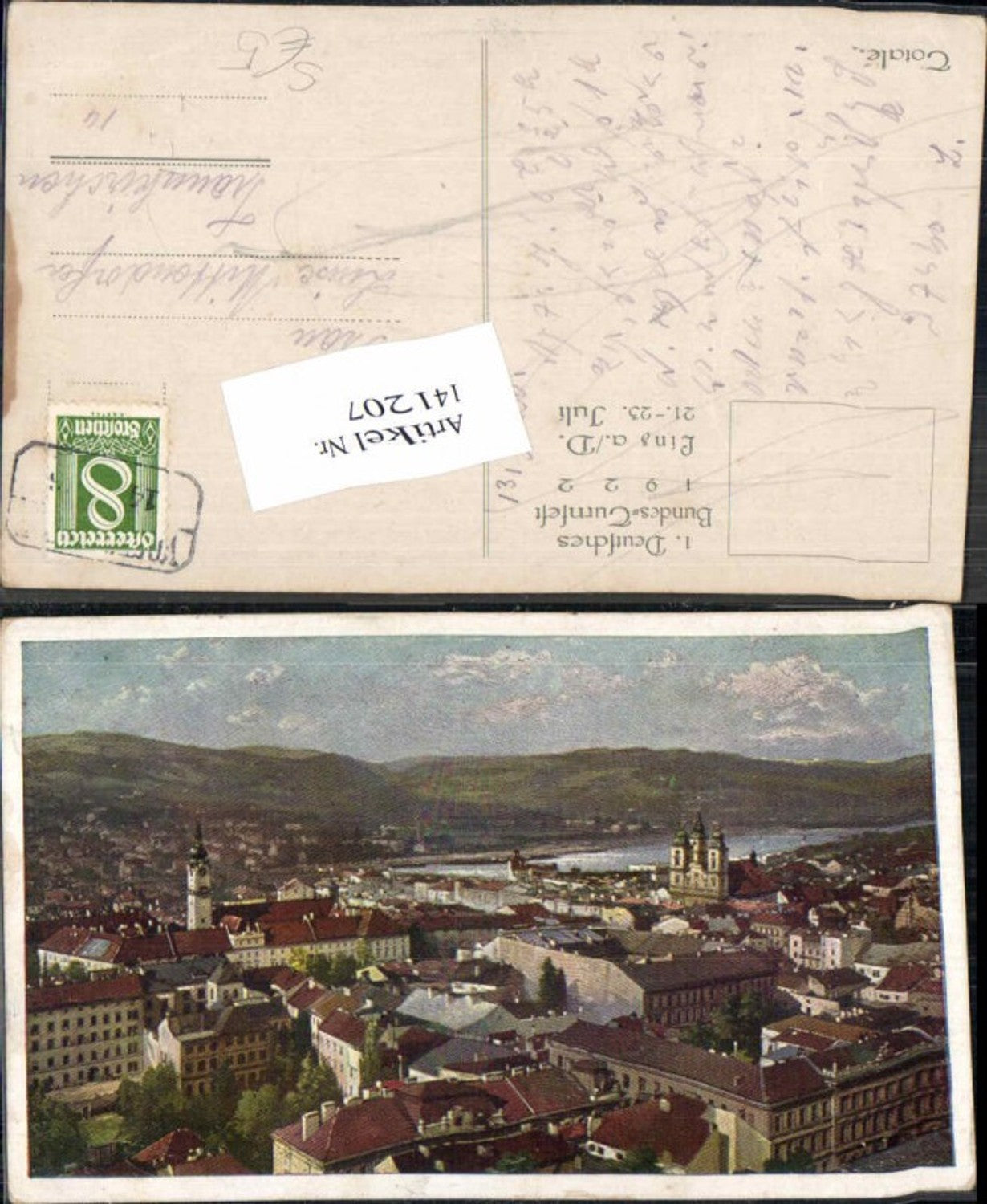 141207,Linz a.d. Donau Künstlerkarte Bundes Turnfest 1922 RAR