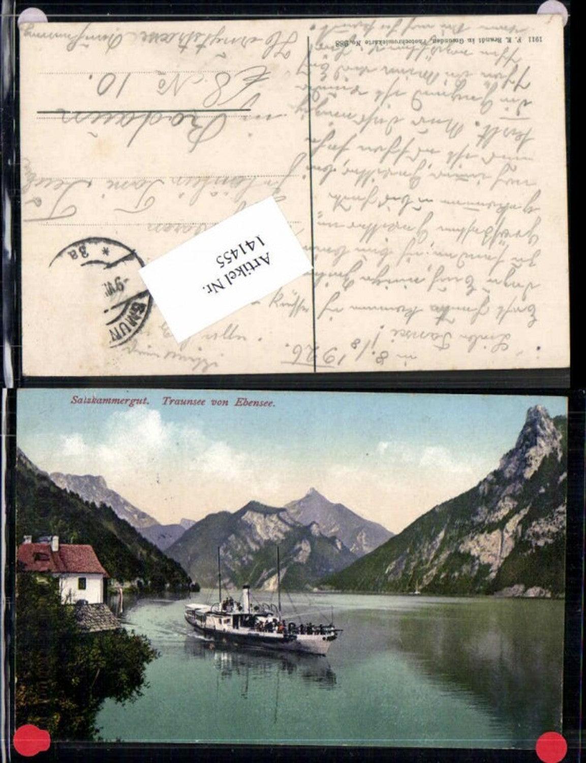 141455,Traunsee bei Ebensee m. Dampfer pub Brandt 988