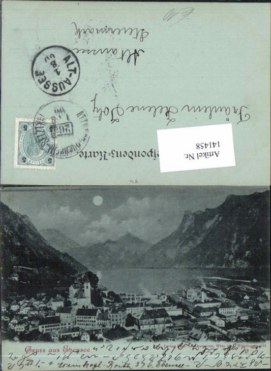 141458,Mond Litho Gruss aus Ebensee am Traunsee 1898