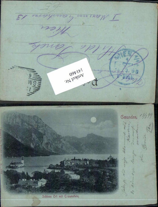 141460,Mond Litho Schloss Orth Ort bei Gmunden am Traunsee 1899