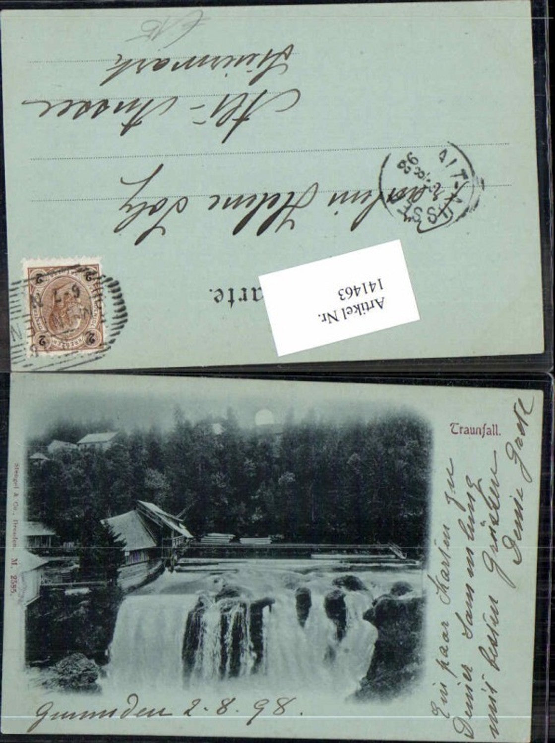 141463,Tolle Mond Litho Traunfall bei Gmunden Roitham 1898